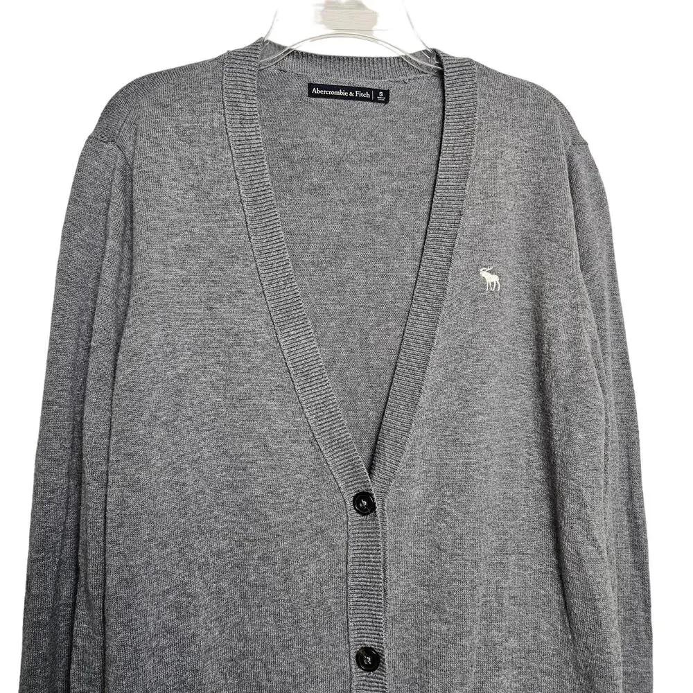Abercrombie & Fitch Mens Gray Knit Cardigan Sz S Buttons Pockets Grandpa Preppy